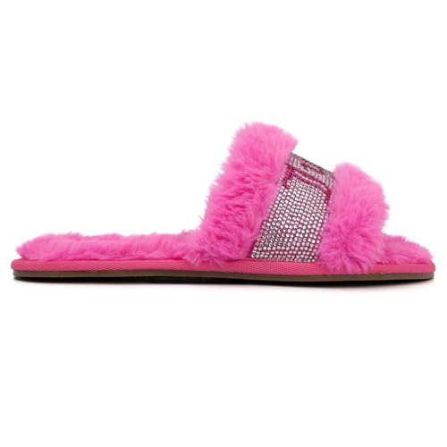 Juicy Couture Women's Plush Faux Fur Slippers – Cozy Open-Toe Slides, Soft Indoor/Outdoor House Shoes2