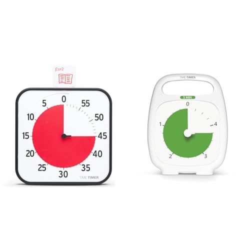 TIME TIMER 12 inch Visual Timer 60 Minute Kids Desk Countdown Clock with Dry Erase Activity Card & Plus 5 Minute Desk Visual Timer - Countdown Timer with Portable Handle for Classroom