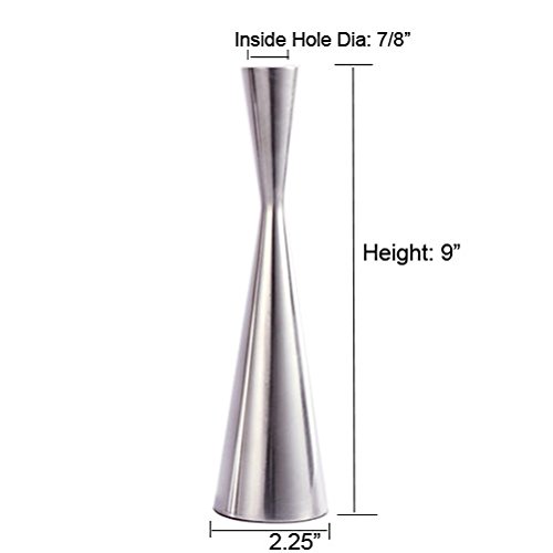 Kiaotime Pack Of 2 Silver Brushed Metal Metallic Taper Candle Holders Candlestick Vintage Mid-Century Modern Home Table Mantel Wedding Centerpiece Candleholder Tealight thumb #3