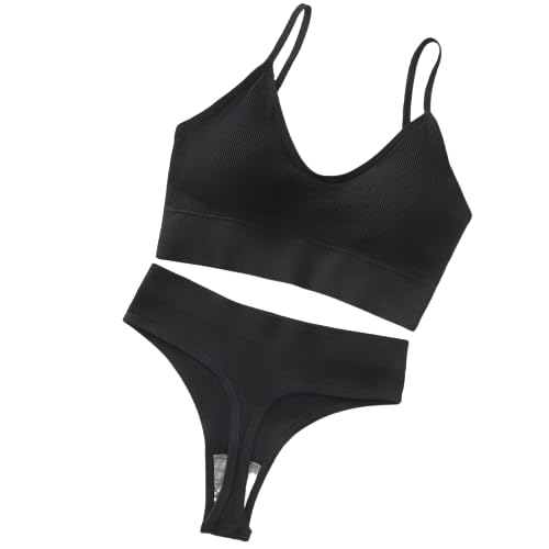 YC-GREHUNaverage size Beauty Back Set Thong Threaded Beauty Back Girls Bra Set French Sexy Small Bust Lingerie Sports Bra Set Yoga Bra(black)