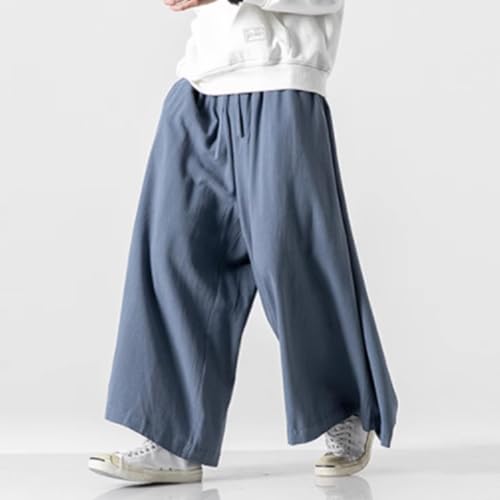 HZCX FASHON Mens Womens Pleated Wide-Leg Loose Skirt Pants Palazzo Cotton and Linen Blend Trousers4