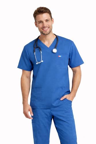 Image of PRAGATI TRENDS Unisex Scrub Suit Surgical V-Neck 3 Pocket Top and Cargo Type Trouser (34, Sky Blue)