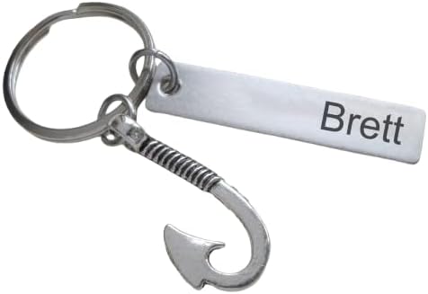 Custom Fish Hook Charm Keychain with Engraved Tag for Fisher, Father, Couples or Friends, Anniversary Keychain