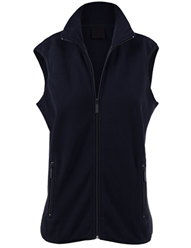 KOOLDO Unisex Soft Classic Solid Polar Fleece Zip Up Vest Windbreaker-L-Navy