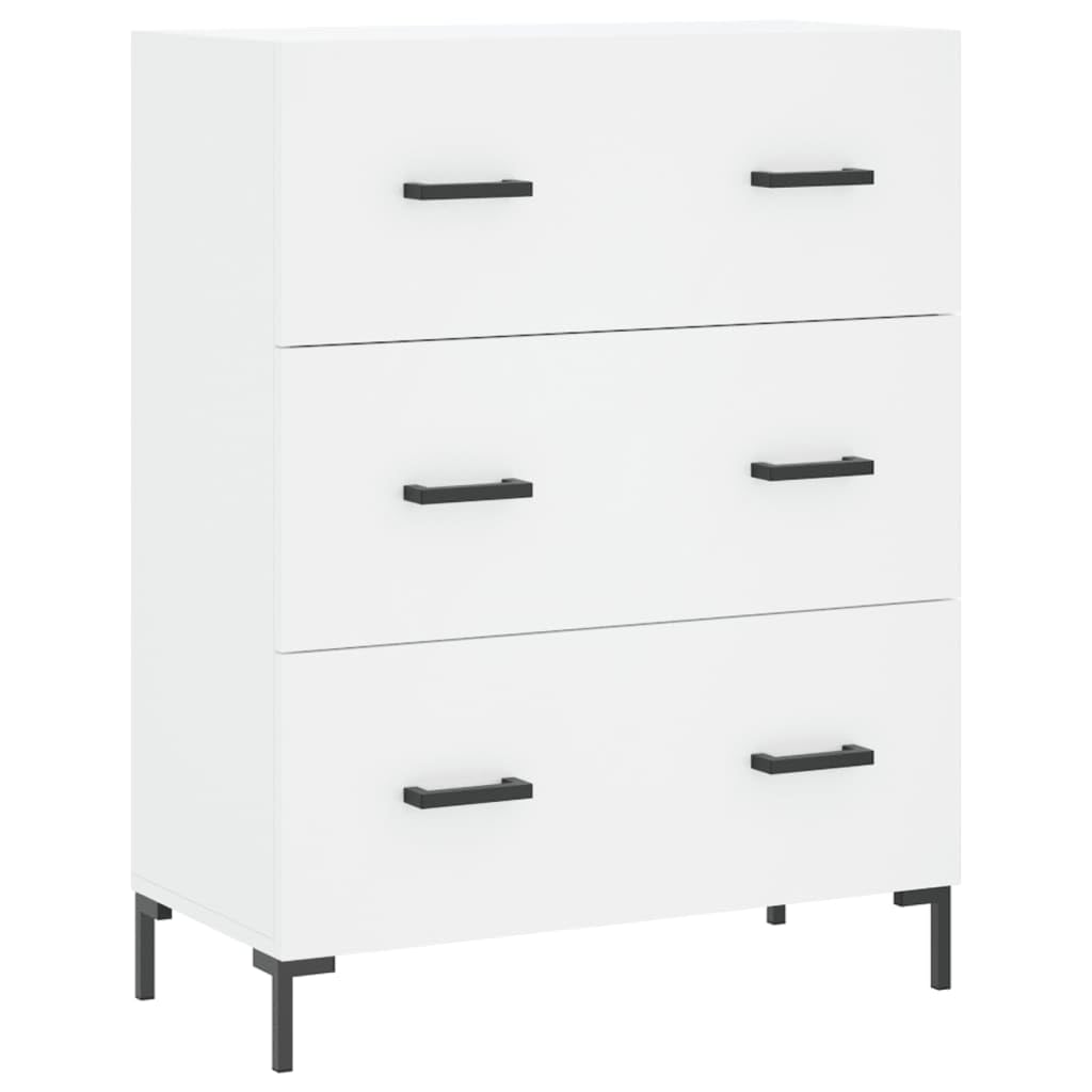Meuble de Rangement Buffet Blanc pour Salon et Salle à Manger, Commode Interne avec 3 Tiroirs et Pieds en Métal, Enfilade en Bois d'Ingénierie, 69,5 x 34 x 90 cm