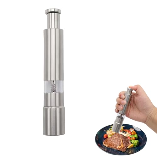 1 Pcs Salt And Pepper Grinder,Modern Thumb Stainless Steel Push Button Salt And Pepper Grinder,For Black Pepper, Sea Salt And Himalayan Salt, Spice And Salt(Silver)