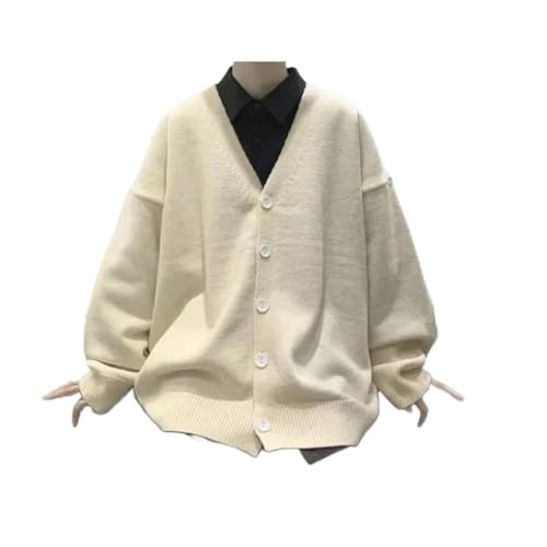 Men Spring Spliced V-Neck Button Fashion Solid Color Loose Casual Long-Sleeved Knitted Top