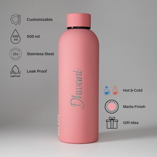 Image of AICA Personalized Name Stainless Steel Water Bottle -500ml - 12 Hrs Hot & 18hHs Cold (Nudepink) |Customised Gift For Women Girl | Gifts for Woman | Gift for Girls