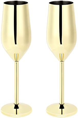 SAGAAN 2Pcs/Set Shatterproof Stainless Champagne Glasses Brushed Gold Wedding Toasting Champagne Drink Cup Party Marriage Wine