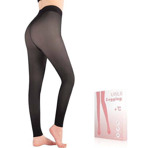 Image of UISLII Fleece Lined Tights Women, Warm Footless pants,Fake Translucent Thermal Skin Colored Tights for Winter(Black XL-M)