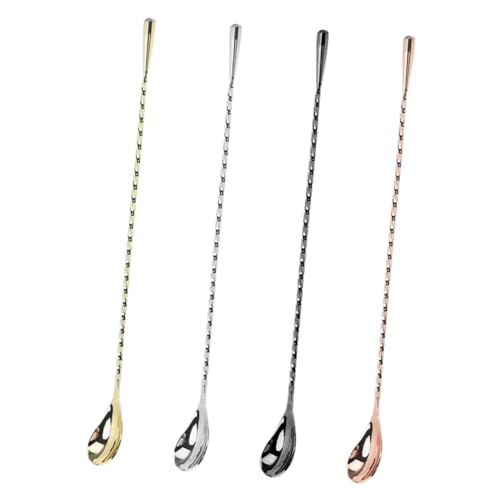 BEBEMOKO 4pcs Cocktail Stirring Spoon Bar Accessory Household Stirring Spoon Bar Supply Stirring Spoons for Coffee Mixing Spoons Mixing Spoon for Cocktail Beverage Stirrer Stainless Steel