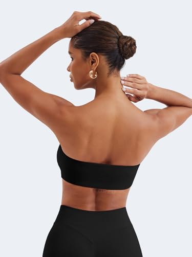 YEOREO Strapless Bandeau Sports Bra for Workout Seamless Tube Top Gym Padded Wireless Bra4