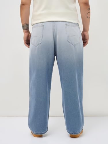 Image of Urbano Plus Men's Loose Baggy Fit Heavy Washed Faded Denim Jeans Non-Stretchable