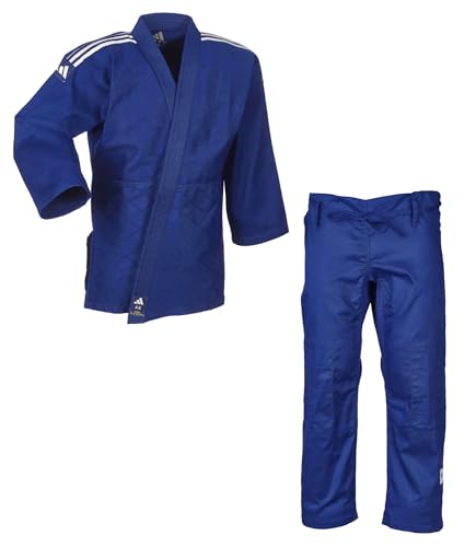 adidas Judoanzug J350 | Judo-GI für Kinder und Erwachsene | Für Training und Wettkampf | Stoffgewicht 350g/qm | Anzug Blau, 150 cm, Schulterstreifen Weiß