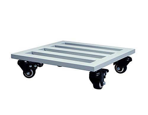 Carrello quadrato in metallo per vasi da fiori con ruote resistenti, carrello grande per vasi da fiori da giardino per interni ed esterni, supporto per vaso e contenitore, grigio, 63,5 cm