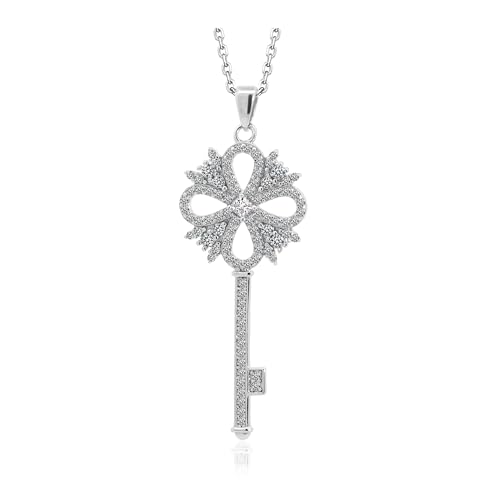Maison Dianie Collier en Argent 925 Cubique Brillante avec Pendentif Clé Pendentif Fleur Chaîne Argent Acier inoxydable pour Cadeau Femme Maman Anniversaire...