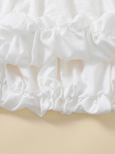 Image of Girls Skirts Cute Paperbag Bow Elastic High Waisted Bubble Ruffle Hem Puffy Mini Skirt
