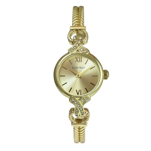 Montre ronde dorée Ellen Tracy 24mm pour femme avec demi-bracelet jonc élégant