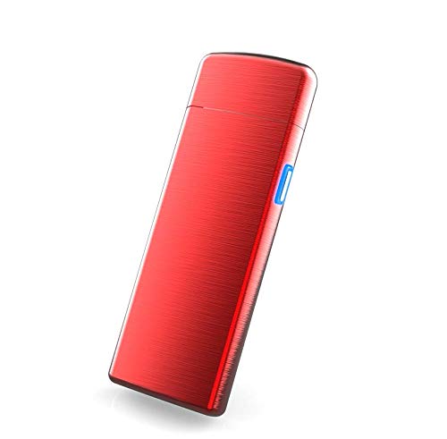 JIJU Briquet USB Rechargeable, Briquet sans Flamme écologique sans gaz. Qualité Premium avec Coffret Cadeau. Briquet tempête Coupe Vent très élégant Ultra Fin (Slim, Rouge)