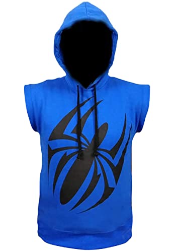 Mens Scarlet Spider Sleeveless Hoodie, Royal Blue Gym Pullover, Spiderman Logo, Sports Casual Workout Wear Hoodie