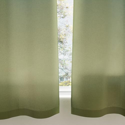 Image of Encasa XO Window Cotton Curtains, Light Filtering Drapes Leaf Green