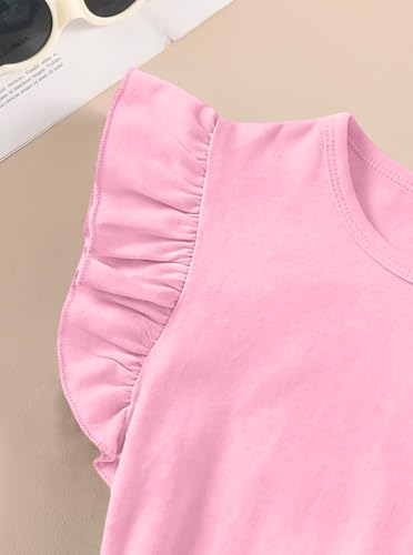 Image of Girls 2 Piece Outfits Summer Ruffle Sleeve Top and High Waisted Striped Shorts Set for Girls 7-14