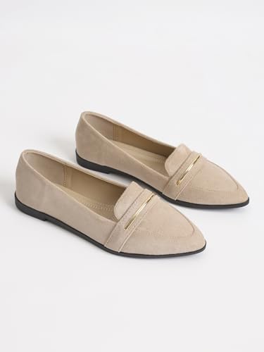 Image of Pointy Toe Penny Loafers for Women Dress Office Work Flats Shoes | Comfortable Women's Faux Suede Leather Slip On Flat Loafers for Driving Business Casual Cute Ballet Shoes