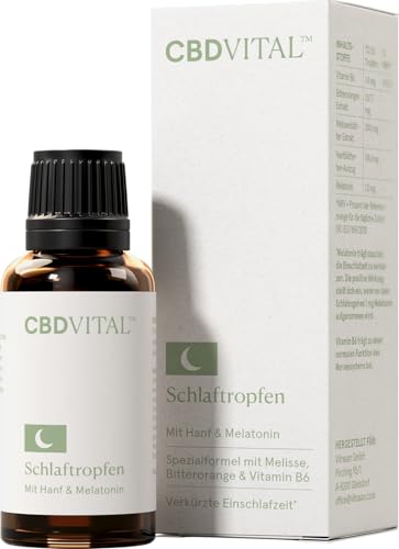 Schlaftropfen mit Melatonin und Hanfsamenextrakt | 100% natürliche Tropfen in Apothekenqualität | Verkürzung der Einschlafzeit | Jetlag Linderung | 30ml