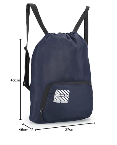 Image of DIVULGE Meteor Drawstring Backpack Bag, Sports Bag, Gym Bags, Backpack With Zip Pocket, 18 L (Navy Blue), 46 x 37 x 46 cm