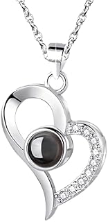 VHIONER Personalised necklaces for couples, Custom Photo Love Heart Projection Portrait Pendant,Stainless Steel/925C sterling silver Birthday Anniversary Memorial Jewelry Gifts