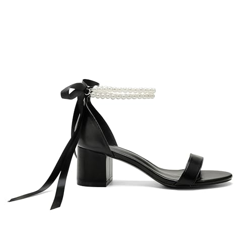 Pearl Wedding Shoes for Bride - Low Open Toe Bridal Heels With Bow, Chunky Block Heel for Women's Prom, Evening Party, Dress Pumps4