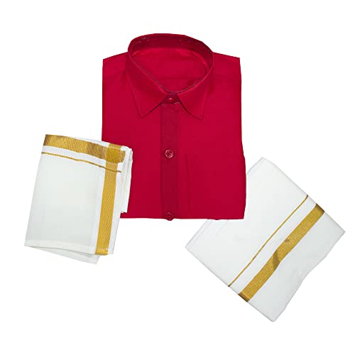 NITHILA CREATIONS Boys Traditional Adjustable Lungi Dhoti Shirt Mundu Set (CMonly-$)