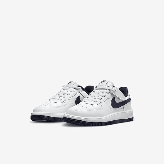 Nike Force 1 Low EasyOn Little Kids' Shoes (FN0237-104, White/Football Grey/Midnight Navy) Size 1.53
