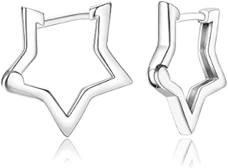 Finrezio 925 Sterling Silver Minimalist Hoop Earrings for Women Hypoallergenic Small Sleeper Square and Rectangle Star Heart Huggies Hoops for Birthday Valentine's Day