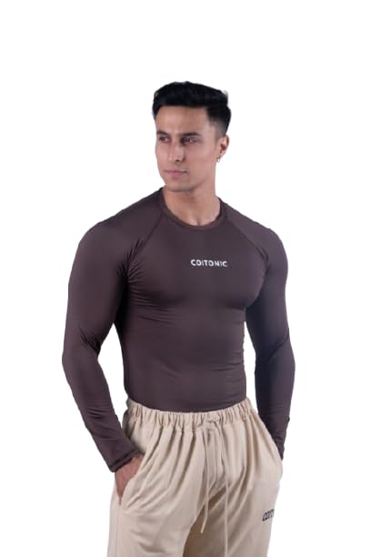 Image of COITONIC Men's Full Sleeve Compression T-Shirt - Athletic Base Layer for Gym, Sports & Fitness Training