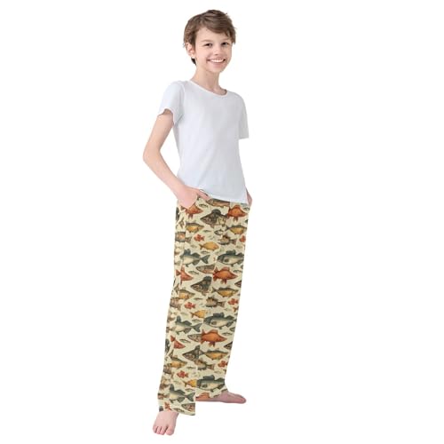 Vintage Fishes Pattern Pajama Pants Soft PJ Bottoms Lounge Pants for Sleepwear Sport Size 6–14 Years 7