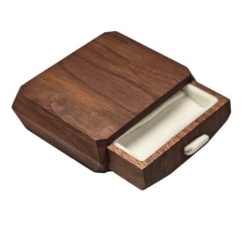 QUEENYARD Caja de anillos de madera pequeña hecha a mano con forro de terciopelo para organizadores de joyas de compromiso y alianzas de boda