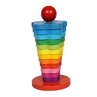 FIXOSHEE Wooden Rainbow Stacker Block Educational Tower for Early Learning Bright Montessori Activity for Intellectual Development and Fine Motor Skills