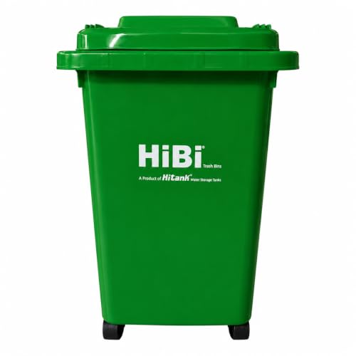 Image of HiBi AW 50 Litre Dustbin - Large Outdoor Waste Bin | Heavy Duty Garbage Container with Wheels | Durable Plastic Trash Can for Home, Office, Hospitals, Public Areas (Green)
