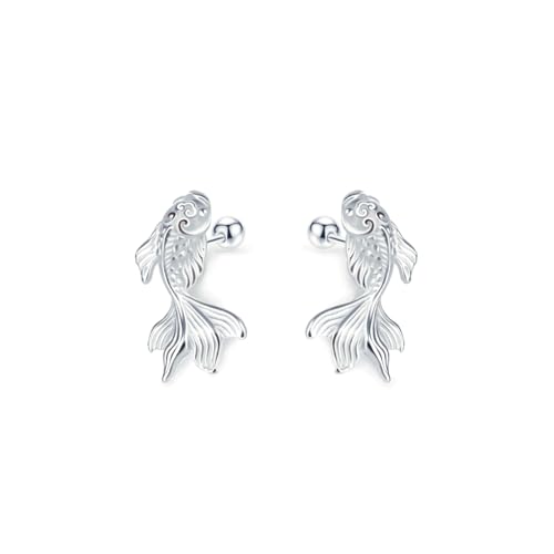 S925 Sterling Silver Koi Fish Stud Earrings/Screw Back