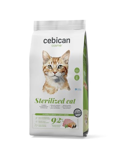CEBICAN No Grain Sterilized Cat – Pienso para Gatos Esterilizados sin Cereales con Pavo y Salmón – Comida para Gatos Alta en Proteína para Digestión Saludable – 92% Proteína Animal - 1,5kg