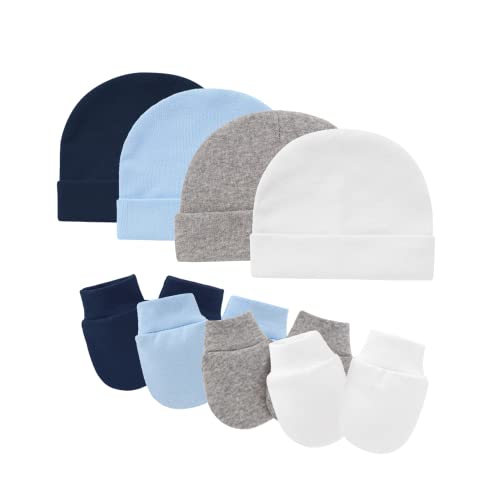 Image of Tisoloow Baby Hats with Scratch Mittens Set Boys Girls Cute Infant Beanie Caps Unisex Newborn Hospital Hats for Baby
