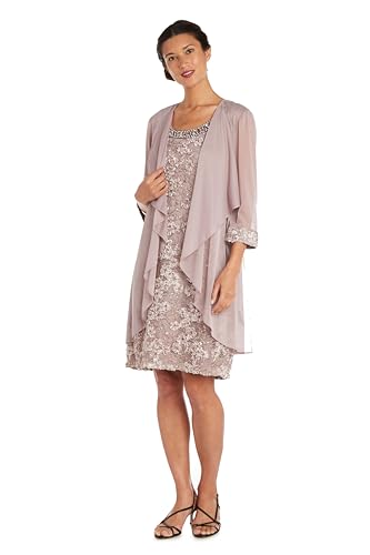 R&M Richards Women's 2 Piece Soutache Lace Knee-Length Dress with Jacket Set