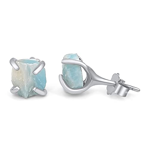 Natural raw larimar stud earrings with...