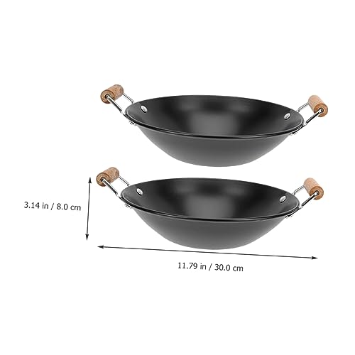 2 piezas Wok para cocina con mango de madera miniatura 4