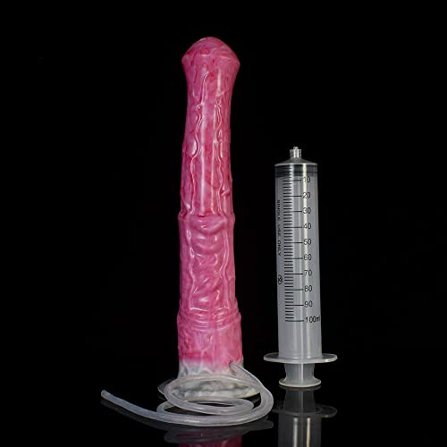 Jixaxe Super lange dierendildo anale dildo's realistische paard ejaculatie dildo met zuignap spray squirting penis anale pluggen siliconen meerdere kleuren anaal seksspeeltje voor mannen vrouwen (rood-grijs) - Afbeelding 5