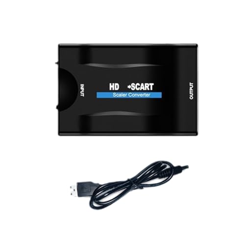 Xnuiasqe Convertidor de Audio y Video Compatible con una SCART con Adaptador de Corriente para HDTV, DVD y SeñAl de TelevisióN 1080P.