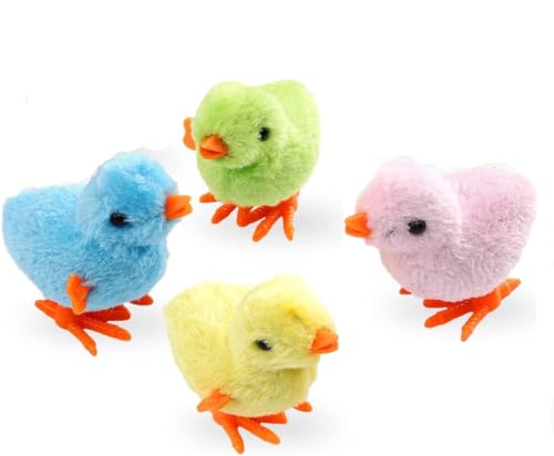 Pollitos Juguete para Pascuas, 4 Pcs Juguetes de Cuerda de Pascua - Pollito de Pascua Juguete de Cuerda de Peluche Pollo Saltando Juguetes Mecánicos, Regalos de Pascua para Niños