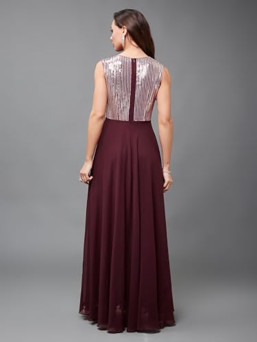 Image of Miss Chase Women's Round Neck Sleeve Embellished Fit Flare Maxi Dress