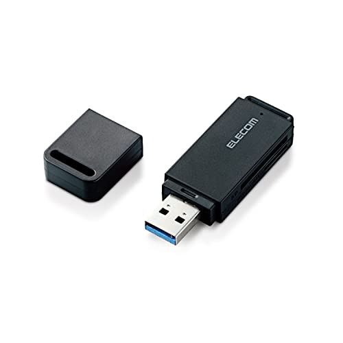 Elecom MR3-D013SBK Card Reader, USB 3.0, 20x Speed Transfer, Stick Type, Strap Hole, Black